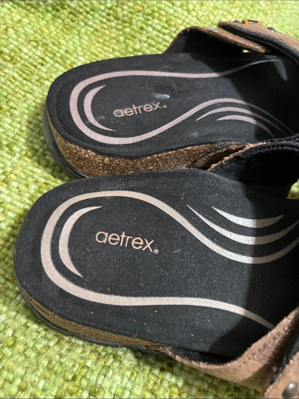 Aetrex Men's Brown and Black Dual-Strap Slide Sandals